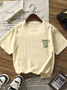 Women's Short-Sleeved T-Shirt, Soft, Versatile And Casual For Spring/Summer, With A Round Neck, Breathable And With A Cool Tequila Print. Pure Cotton Short-Sleeve Shirt - 卡其色 - 查看 4