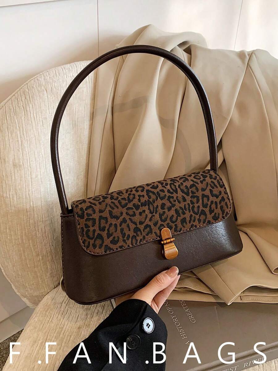 Retro Niche Commuter Underarm Bag, New Leopard Print Shoulder Bag, Fashion Matte Handbag For Women - Coffee - View 1