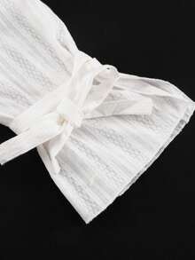 Vestido corto francés 2026, cuello alto con lazos, manga larga con volantes, estilo elegante - Blanco - Ver 6