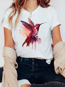 Camiseta con Estampado de Colibrí y Flores Silvestres, Camiseta Floral, Natural, para Aventuras al Aire Libre, Botánica, Camiseta Oversize, Vintage, Estilo Cottage - Blanco 2 - Ver 6