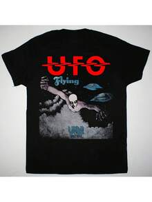 Camiseta de manga corta transpirable para hombre con temática de Be  Deluxe Life in Air Age y Ufo - Logotipo de banda vintage de los años 70/80 y gráfico de alienígena, camiseta suave de manga corta informal para fans de la música retro, tallas S-3XL (inspirada oficialmente), estilo casual de verano. Una camiseta de manga corta adecuada para el hogar, uso diario, fiestas y viajes, perfecta como regalo para amigos o familiares. - Negro - Ver 5