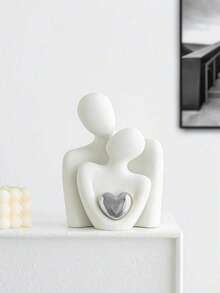 1pc "Love's Kiss" Resin Couple Embracing Sculpture, Romantic Decor Piece Suitable For Bedroom, Home Office, Bookshelf, Tabletop - 1PC - View 6