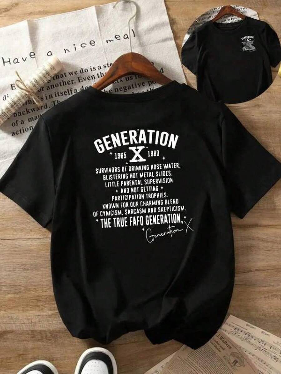 1 pieza Camiseta de manga corta de cuello redondo holgada unisex de 180g, 100% algodón puro transpirable y suave, estilo Y2K Bababask con estampado gráfico moderno, ideal para mujer y hombre, perfecta para uso diario, festivales, conciertos y todas las estaciones - Negro - Ver 1