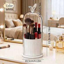 A Dust-Proof, Water-Proof, Mosquito-Proof Cosmetic Storage Box With 360° Rotation Function, Suitable For Storing Cosmetics, Makeup Accessories, Bathroom Storage, And Cosmetic Racks. It Has A Transparent Cover And Internal Partitioned Compartments. Perfect For Storing Makeup Brushes, Lipsticks And Skincare Products. A Rotatable Cosmetic Brush Holder With A Transparent Cover. A Desktop Makeup Brush Display Stand. A Cosmetic Storage Box. - View 3