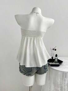 Top de tirantes con cintura ceñida y estampado de lunares, para primavera/verano - Blanco - Ver 2