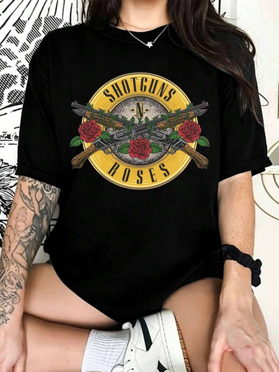 Guns N' Roses Röd Blå Storm Grafisk Vintage Heavy Metal T-shirt - Svart - Visa 1