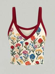 Camiseta de tirantes casual de mujer con estampado de rayas y ribete, adecuada para vacaciones de verano y uso diario - Multicolor 2 - Ver 3