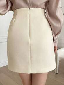 Falda casual minimalista de unicolor para mujer - Beis - Ver 2