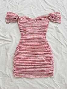 Vestido mini ajustado de punto con escote de hombros descubiertos, para vacaciones - Multicolor 3 - Ver 2