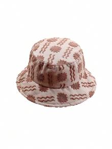 1pc Casual Sunwave Polyester Fiber (Polyester) Shell Jacquard Decor Bucket Hat, Geometric 3D Pattern, Suitable For Spring, Summer, Autumn And Winter - Coffee Brown - View 6