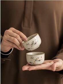1/2件組陶瓷茶杯套組，復古家用與客用茶杯，功夫茶杯，黑茶杯，水杯，濃縮咖啡杯，禮品杯，適合日常使用、聚會、派對、喬遷禮物 - 彩色 - 查看 1