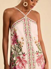 Flower Print Backless Halter Mini Dress, Casual Resort Style,Bohemian Clothes, Suitable For Holiday , Afternoon Tea, Wedding Season, Beach Cruise Vacation, City Road Trip Vacation, Boho Vacation, Music Festival , Beachwear, Easter, Beach Outfits For Woman,, Elegrant Dress For Women, Vacation Outfits Women, Concert Outfit Women, Tropical Vacation Woman Clothes, Holiday Outfits, Bohemian Clothes,For Spring Sunmmer And Autumn,Tropical Vacation, Bohemian Outfits, Ibiza Outfits, Western Style - 多色 10 - 查看 3
