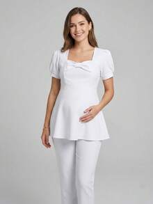 Sweet Microfiber Repellent Surgical Uniform With Bow, Rayito De Luz Maternity Line - White - View 2