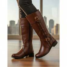 Women's Elegant Riding Boot, High Shaft, Side Zipper, Soft And Comfortable, New Winter Collection - Óxido marrón - Ver 1
