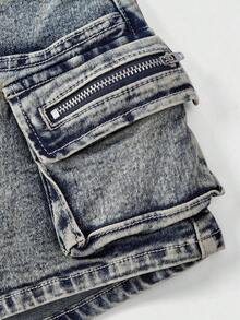 Grunge Punk Conjuntos de verano para mujer: shorts mini de tiro bajo de mezclilla desgastada, estilo de calle punk - Lavado ligero 2 - Ver 3