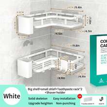 2Pcs Black Cast Iron Shower Caddy Wall Mounted Bathroom Storage Shelf With Hooks Stainless Steel Corner Rack Efficient Organizer For Shower Room Bathroom Home Decoration Supplies - Multiple Styles - View 10