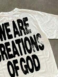 Y2K Urban Style T-Shirt With Religious Theme And The Slogan 'We Are Creations Of God' (220g Cotton T-Shirt) Printed T-Shirts, Unisex Cotton T-Shirts, Casual And Comfortable To Wear, Men's T-Shirt Ideal For Both Casual Outings And Relaxing At Home, Fun T-Shirts. - 黑色 - 查看 11