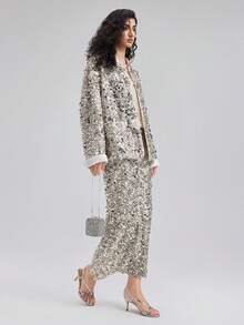 Rich Radi Q's Shiny Sequin Contrast Detail Regular Length Women Jacket, Party Casual Top - Silver - View 6