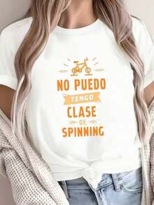 Camiseta de manga corta para mujer 2026 - Divertido eslogan "Spinning Bike" en impresión en español, estilo casual y cómodo, adecuada para clases de spinning y para estudiantes de español. Solo para mujeres - Camiseta de manga corta con cuello redondo de algodón holgada unisex estilo vintage urbano - Blanco - Ver 6