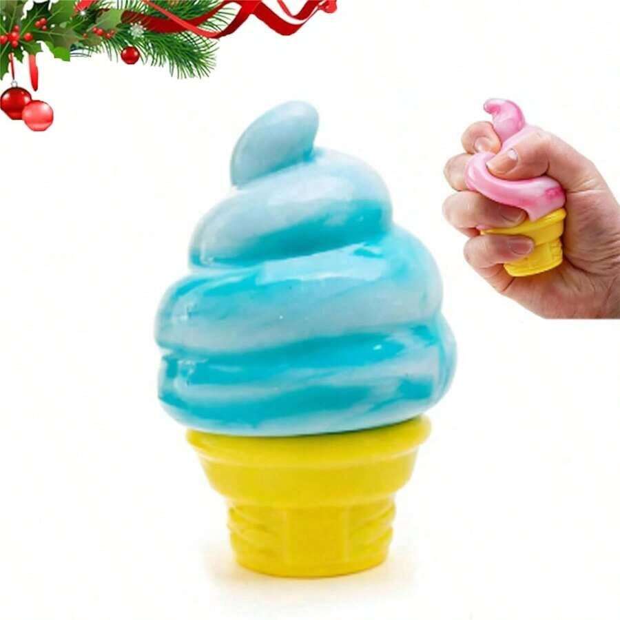 1 Ice Cream-Shaped Stress-Relief , Soft Cone-Shaped Stress-Relief , Slow-Rebound Sensory , Easter Gift Filler, Party Favor, Summer Sensory Stress-Relief Gadget - 隨機顏色 - 查看 1