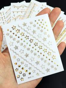 12片/套 金箔星星、月亮、字母混合设计美甲贴纸，自粘3D INS Y2K美学防水DIY美甲沙龙艺术装饰 - 彩色 - 查看 6