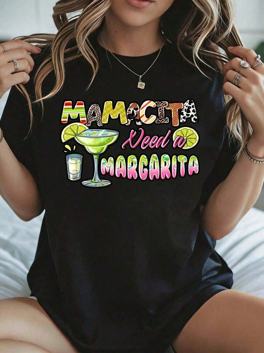 Camiseta de Mujer para Verano con Estampado Gráfico de Margarita, Blanca, Casual, para Vacaciones en la Playa y Ocasiones Festivas - Negro - Ver 1