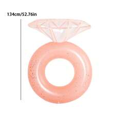 1pc Foldable Diamond Ring Shaped Inflatable Float, Multi-Style Options, Portable With Quick Inflate Valve, Glitter Water Hammock For Pool, Beach, Vacation, Lightweight Design, Pool Inflatable, Beach Essentials, Pool Float - Pink - View 3
