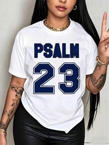 Plus Size Women's Premium Jersey T-Shirt With Psalm 23 Print - Crew Neck, Short Sleeve, With Bold Green Lettering, Soft And Breathable Fabric For Parties, Gifts For Women - 白色 - 查看 7