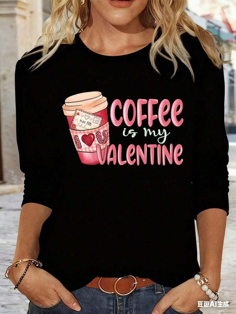 Camiseta de manga corta para mujer, casual, manga larga, cuello redondo, estampada, diseño de cielo estrellado de noche en la montaña, lavable a máquina, corte regular, top, otoño invierno, camiseta de mujer, camisa de algodón puro, uso diario, tela suave, camiseta estampada, ropa de otoño invierno: camisa de mujer, casual, 100% algodón. - Negro - Ver 1