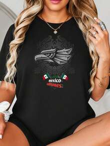 Diseño de impresión gráfica Mexican Eagle Az-tec Shield, Texto Viva México Cabrones, Color blanco y negro R-ed Gr-een, Patrón Tradicional Simétrico, Cultural Her.jpgRegalos personalizados: Camisetas para mujer con estilos modernos, hippies, casuales y minimalistas. Ropa masculina personalizada única, armarios cápsula, ropa básica/urbana para hombre. Regalos ideales para novios, familiares y amigos, adecuados para cumpleaños, vacaciones, colegio/competiciones, deportes/escalada, etc., también adecuados para la moda de otoño y actividades urbanas. Verano negro. - Negro - Ver 2