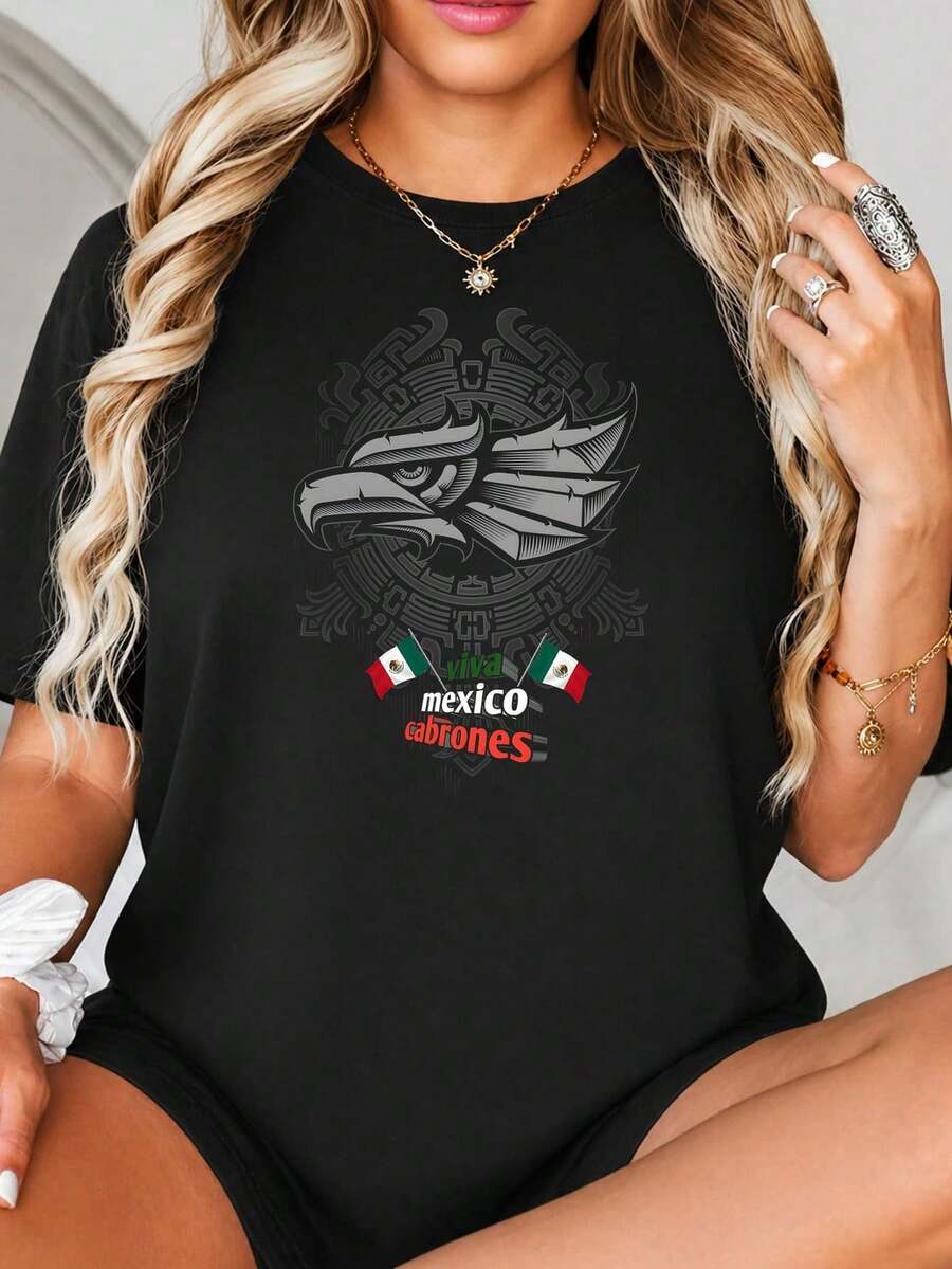 Diseño de impresión gráfica Mexican Eagle Az-tec Shield, Texto Viva México Cabrones, Color blanco y negro R-ed Gr-een, Patrón Tradicional Simétrico, Cultural Her.jpgRegalos personalizados: Camisetas para mujer con estilos modernos, hippies, casuales y minimalistas. Ropa masculina personalizada única, armarios cápsula, ropa básica/urbana para hombre. Regalos ideales para novios, familiares y amigos, adecuados para cumpleaños, vacaciones, colegio/competiciones, deportes/escalada, etc., también adecuados para la moda de otoño y actividades urbanas. Verano negro.