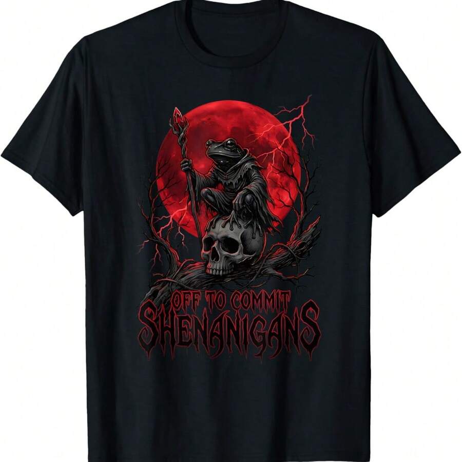 Off To Commit Shenanigans Funny Dark Fantasy Frog Meme T-Shirt - Black - View 1