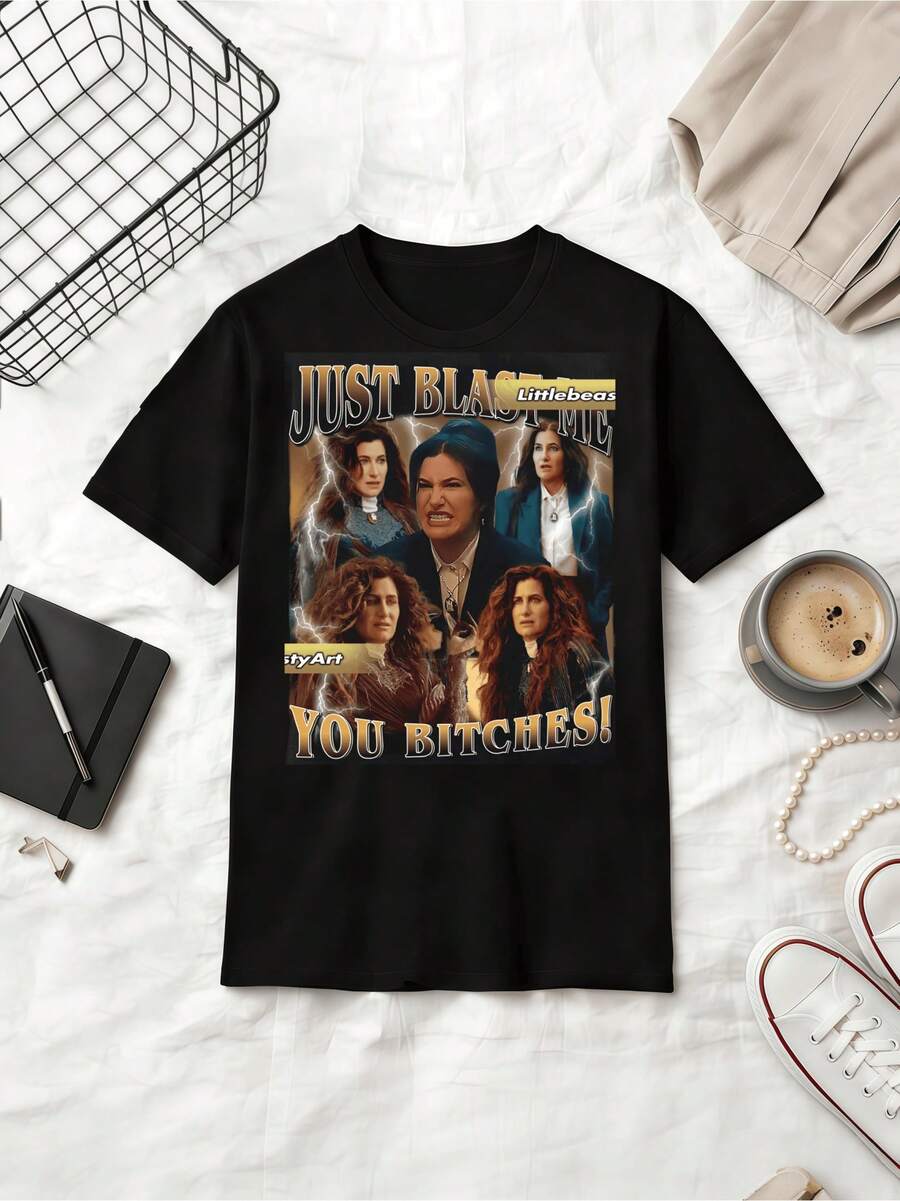 Just Blast Me, You Bilches!  Harkness  All Along Retro Vintage Raptee Shirt - Black - View 1