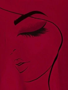 Camisa de mujer sin mangas con estampado de rostro abstracto, corta por delante y larga por detrás, con silueta en línea A - Rojo - Ver 4