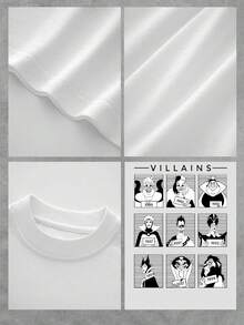 Retrato gráfico de villanos icónicos mostrando distintas expresiones y años que evocan fuerza y actitud rebelde con toque artístico camisetas de mujer  casual cómoda para diario - Blanco - Ver 4
