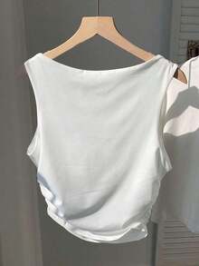 Camiseta acolchada simple de verano/primavera de color sólido - Blanco 2 - Ver 3