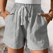 Women's Striped Elastic Waist Cotton Shorts With Pockets, Casual Summer Style Pure Cotton
100% Cotton - azul real - Ver 8