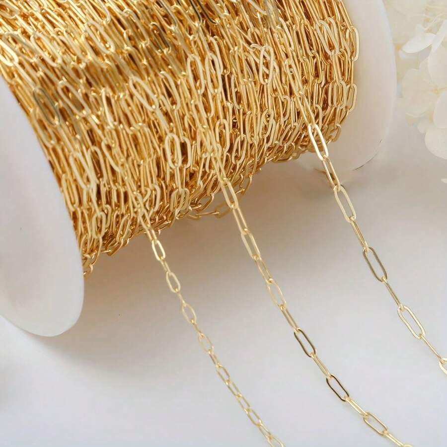 1/2/5m 1捲 9x3.2x1mm 18K鍍金黃銅鏈條－適用於項鍊、手鍊、耳環－完美DIY珠寶製作配件鏈 - 橢圓方框鏈 - 查看 1