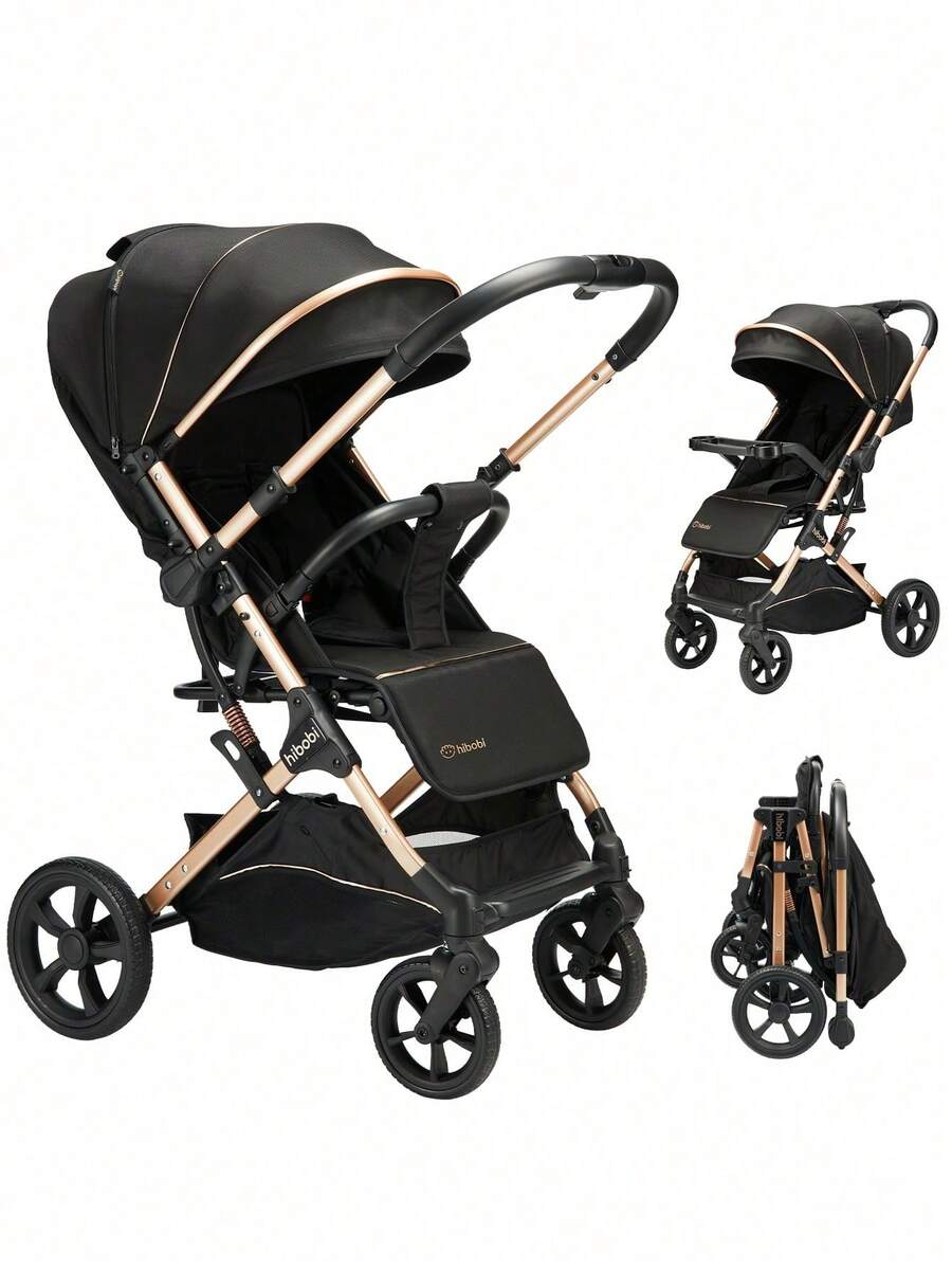 Carriola reversible y alta para bebé, incluye bandeja desmontable y toldo solar, ruedas grandes con suspensión y una amplia canasta de almacenamiento inferior. Imprescindible para pasear al bebé.