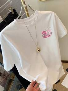 Women's Short Sleeve Crew Neck T-Shirt, Retro Holiday Style, New 2026 Collection, For Casual Shopping, Holiday Gifts, Meetings With Friends, Music Parties And Holiday Outfits. - 白色 - 查看 3