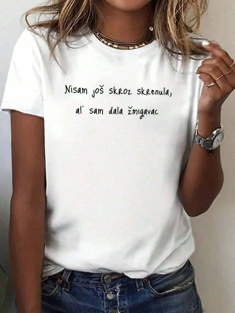 Summer Blouses For Women Croatia Print Round Neck Short Sleeve T-Shirt, Casual Spring/Summer Top For Women Gym Y2k Round Neck 100% Cotton Soft Fabric Short Sleeve Fashion All-Match Women's Short Sleeve T-Shirt, Basic Style For Inner & Outer Wear - 白色的 - 查看 1