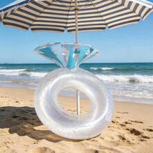 1pc Foldable Diamond Ring Shaped Inflatable Float, Multi-Style Options, Portable With Quick Inflate Valve, Glitter Water Hammock For Pool, Beach, Vacation, Lightweight Design - Ice Crystal Blue - View 7