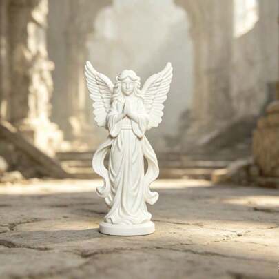 9cm European-Style Praying Angel Figurine, Pure White Matte Finish Detailed Reproduction, Niche Collectible, Guarding Deity, Desktop Decor, Exquisite Atmosphere, European-Style Praying Pose With Halo Effect, Delicate Texture, Essential For Home Altar And Desktop Decoration