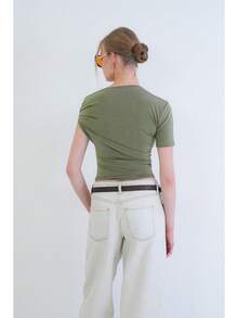 ASİMETRİK YAKA DRAPELİ OMUZ AKSESUARLI SANDY BLUZ - Mint Green - View 3
