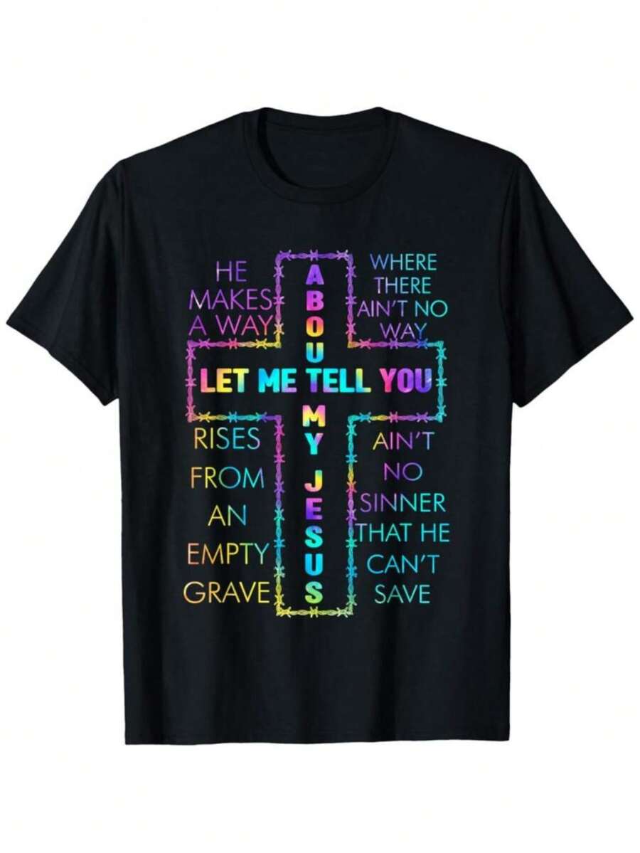 T-shirt tie-dye 100% coton << Laissez-moi vous parler de mon Jésus, de la Bible chrétienne et de Dieu » - Noir - Voir 1