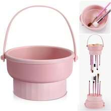 1pcs Makeup Brush Cleaning Palette, Foldable Portable Makeup Brush Cleaning Mat, Beauty Brush Cleaning And Drying Tool, Suitable For Makeup Brushes, Puffs And Sponges, Quick Makeup Tool Dry Cleaning Box, Includes Free Soap - G-櫻花粉 - 查看 9