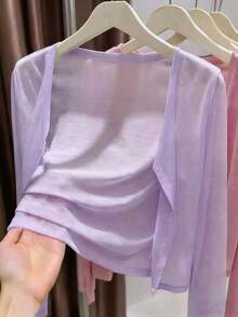 casual delgado de unicolor para mujer, primavera/verano - Púrpura malva - Ver 5
