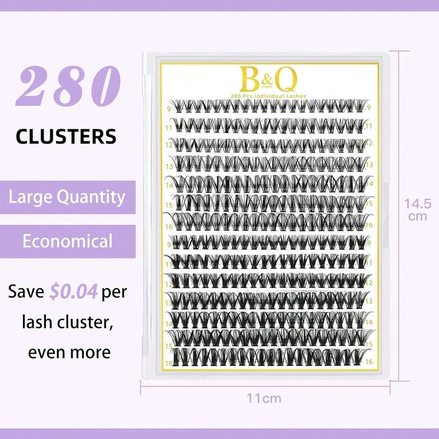 pestañas set de pestañas Pestañas Postizas Kit Completo 280PCS Racimos Cómodas Estilo Clásico Impermeable Adhesivo Sellador Removedor Extensiones de Pestañas DIY en Casa