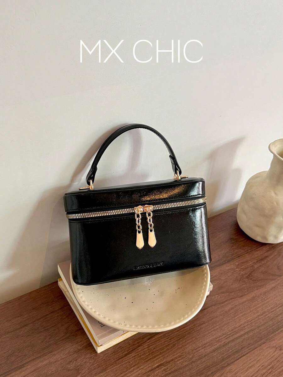 New Minimalist Hand-Held Box Bag, Shoulder & Crossbody Bag - Black - View 1