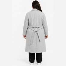 Plus Size Long Wool Overcoat With Belt Sbtpl-009 - 灰色 - 查看 3